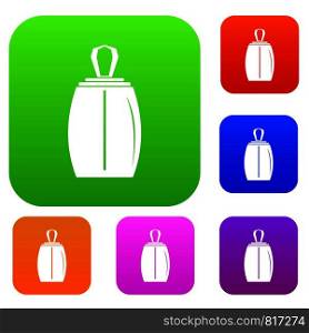 Elegant woman perfume bottle set icon color in flat style isolated on white. Collection sings vector illustration. Elegant woman perfume bottle set color collection