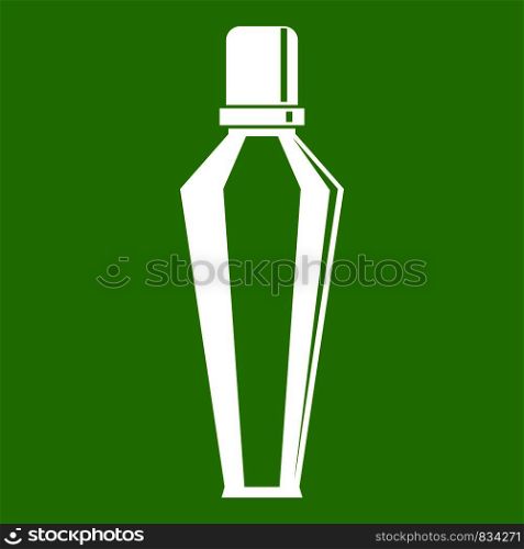 Elegant woman perfume glass bottle icon white isolated on green background. Vector illustration. Elegant woman perfume glass bottle icon green
