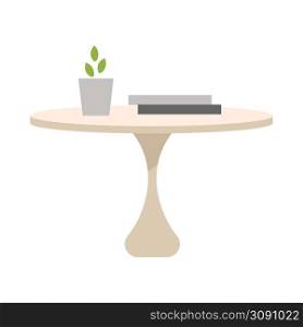 Elegant wooden table with houseplant and books semi flat color vector object. Full sized item on white. Cozy interior design simple cartoon style illustration for web graphic design and animation. Elegant wooden table with houseplant and books semi flat color vector object