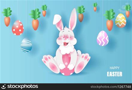 Element holiday Spring funny bunny cute for design.Happy Easter day eggs greeting card template concept.Creative character idea card.Shape curve animal rabbit sitting smile.vector illustration.EPS10