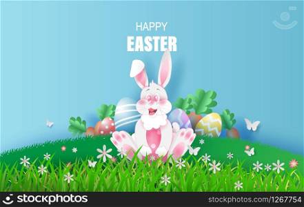 Element holiday Spring funny bunny cute for design.Happy Easter day eggs greeting card template concept.Creative character idea card.Shape curve animal rabbit sitting smile.vector illustration.EPS10