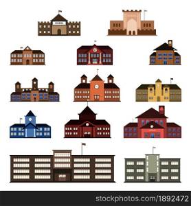 Elementary High School Building Vector Icon Illustration Set Isolated
