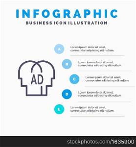 Elementary, Knowledge, Abc, Brian Line icon with 5 steps presentation infographics Background