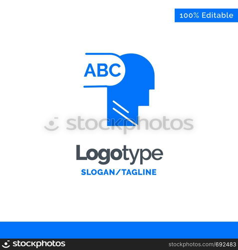 Elementary, Knowledge, Head Blue Solid Logo Template. Place for Tagline