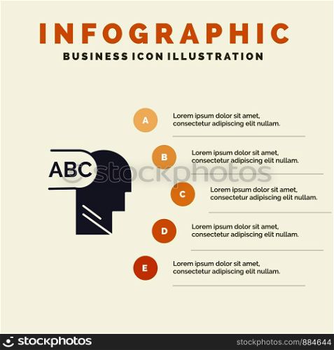 Elementary, Knowledge, Head Solid Icon Infographics 5 Steps Presentation Background