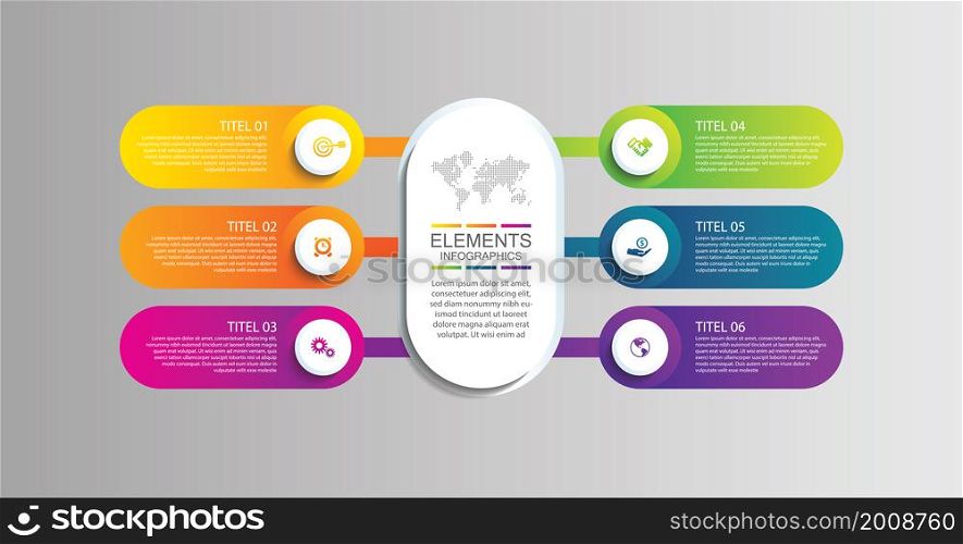 Elements business infographic template gradient with 6 step