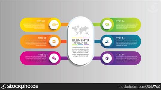 Elements business infographic template gradient with 6 step