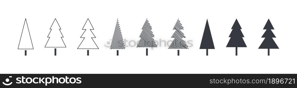 Elements for Christmas design. Christmas trees in different styles. Vector illustration