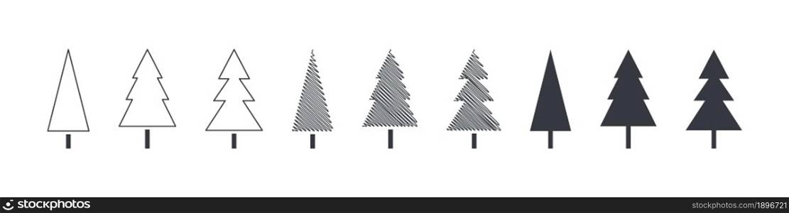 Elements for Christmas design. Christmas trees in different styles. Vector illustration