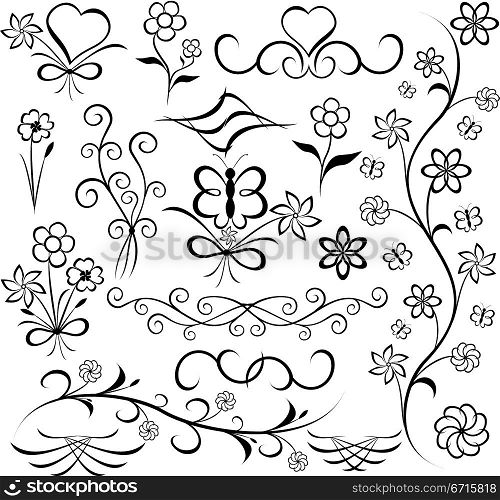 Elements for design (flower, butterfly, heart), vector