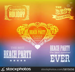 elements for Summer Holidays with colorful background calligraphic designs ornaments labels. elements for Summer Holidays