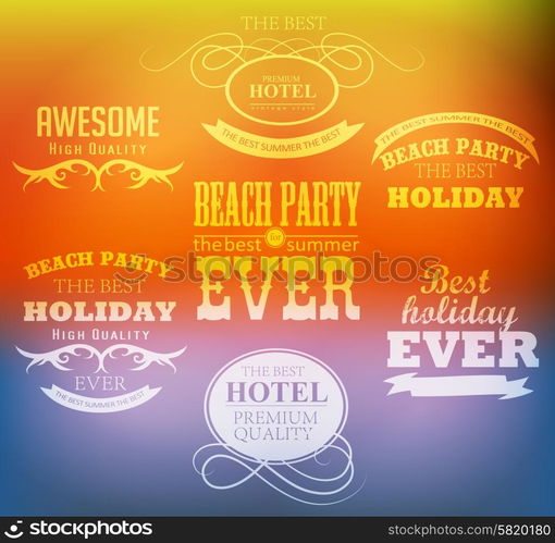 elements for Summer Holidays with colorful background calligraphic designs ornaments labels. elements for Summer Holidays