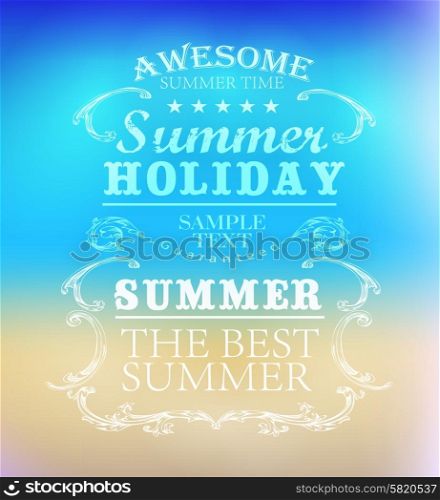 elements for Summer Holidays with colorful background calligraphic designs ornaments labels. elements for Summer Holidays