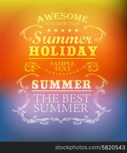 elements for Summer Holidays with colorful background calligraphic designs ornaments labels. elements for Summer Holidays