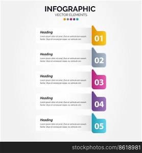 Elements for Vertical Infographic. presentation and chart. steps or processes. options number workflow template design.5 steps. Vector Illustration