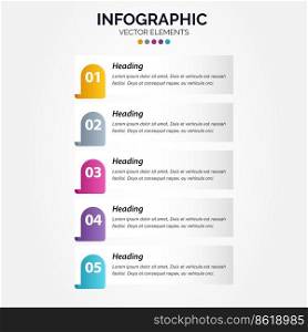 Elements for Vertical Infographic. presentation and chart. steps or processes. options number workflow template design.5 steps. Vector Illustration