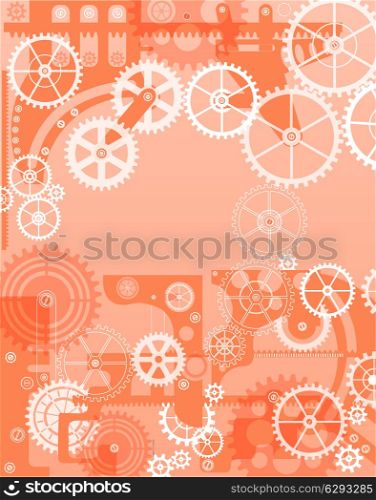 Elements of mechanism on a red background