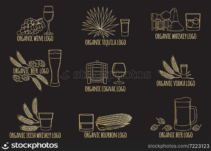 Elements on the theme of the restaurant business. Logo, branding, badge organic alcohol drinks symbol. Vector illustration.