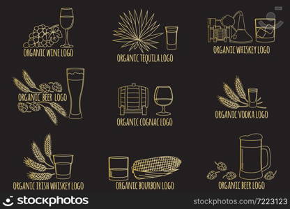 Elements on the theme of the restaurant business. Logo, branding, badge organic alcohol drinks symbol. Vector illustration.