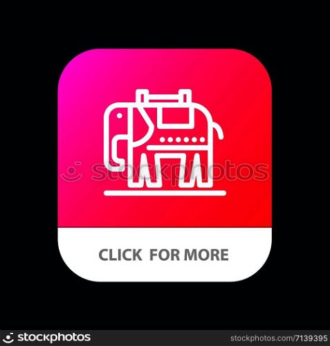 Elephant, American, Usa Mobile App Button. Android and IOS Line Version