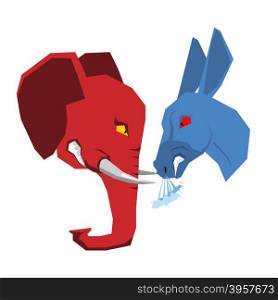 Elephant and Donkey. Republicans and Democrats opposition. Political debate in America. Illustration of USA elections&#xA;