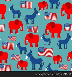 Elephant and Donkey seamless pattern. Texture for election and debate in America. Democrat donkey and Republican elephant and American flag. Political background. patriotic ormanent