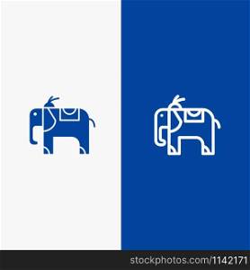Elephant, Animal Line and Glyph Solid icon Blue banner