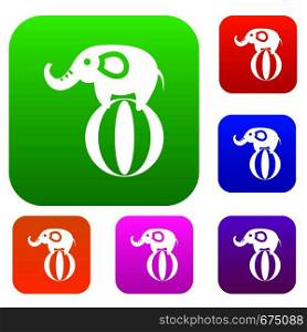 Elephant balancing on a ball set icon in different colors isolated vector illustration. Premium collection. Elephant balancing on a ball set collection