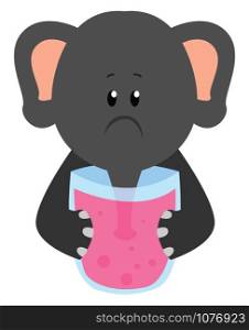 Elephant drinking, illustration, vector on white background.