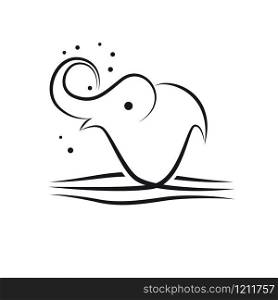 Elephant drinking in the pond, stylized vector illustration