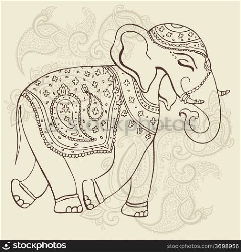 Elephant. Hand Drawn Vector illustration. Indian style.