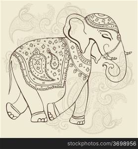 Elephant. Hand Drawn Vector illustration. Indian style.