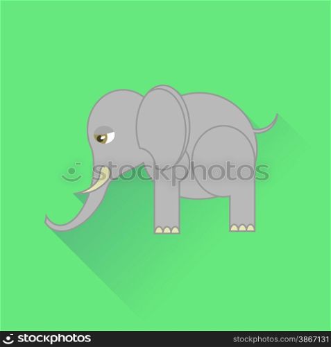 Elephant Icon Isolated on Green Background. Long Shadow.. Elephant Icon