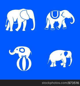 Elephant icon set. Simple set of elephant vector icons for web design isolated on blue background. Elephant icon blue set vector