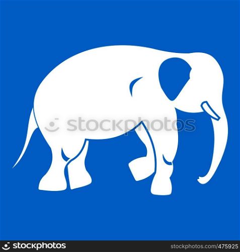 Elephant icon white isolated on blue background vector illustration. Elephant icon white