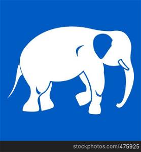 Elephant icon white isolated on blue background vector illustration. Elephant icon white