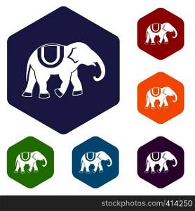 Elephant icons set rhombus in different colors isolated on white background. Elephant icons set