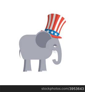 Elephant in Uncle Sam hat. Republican Elephant. Symbol of political party in America. Political illustration for elections in America