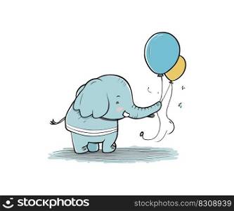 Elephant is holding blue and yellow balloons  symbol of Ukraine . Vector illustration design.