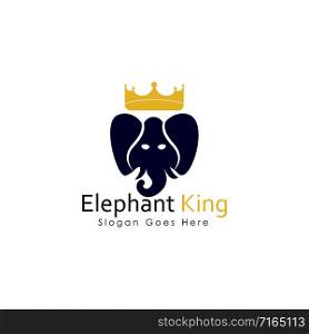 Elephant King Logo Design. Elephant crown king logo vector icon illustration.