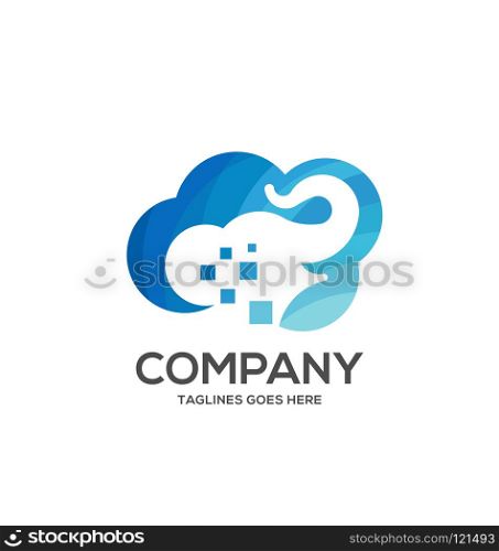 elephant logo with blue cloud symbol ,big data cloud logo,big cloud technology logo