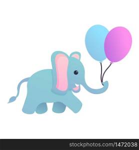 Elephant with balloons icon. Cartoon of elephant with balloons vector icon for web design isolated on white background. Elephant with balloons icon, cartoon style