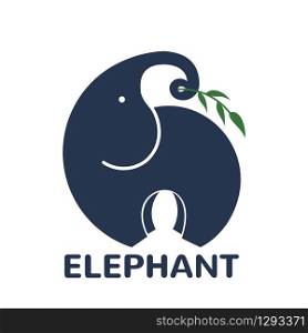 Elephant with sprig icon isolated on white background. Vector illustration. Design element for logo, tea package or etc.. Vector Elephant with sprig icon isolated on white background.
