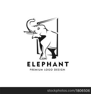 Elephant with square background Logo Design illustration