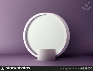 Elevate your designs with this minimalistic 3D mockup. Showcase products on a modern white podium with a vibrant purple backdrop. High-quality and trendy, perfect for advertising and branding