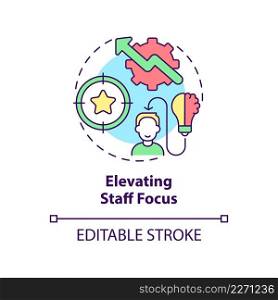 Elevating staff focus concept icon. Automated process. Benefits of BPA in banking abstract idea thin line illustration. Isolated outline drawing. Editable stroke. Arial, Myriad Pro-Bold fonts used. Elevating staff focus concept icon