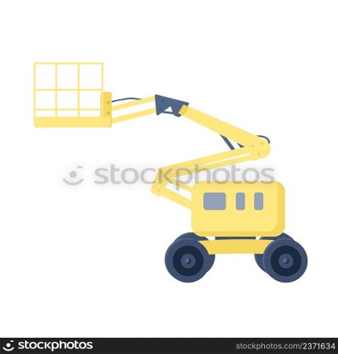 Elevating work platform semi flat color vector object. Full sized item on white. Vehicle for construction job. Aerial device simple cartoon style illustration for web graphic design and animation. Elevating work platform semi flat color vector object