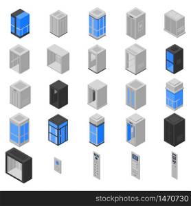 Elevator icons set. Isometric set of Elevator vector icons for web design isolated on white background. Elevator icons set, isometric style