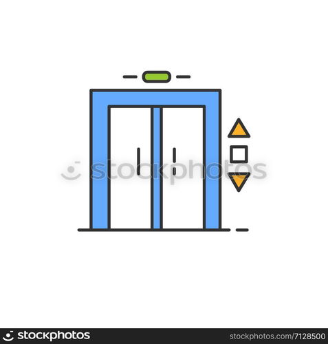 Elevator lift entrance color icon. Quick floor transportation. Convenient service, technical device, multi-storey building, hotel amenity. Isolated vector illustration