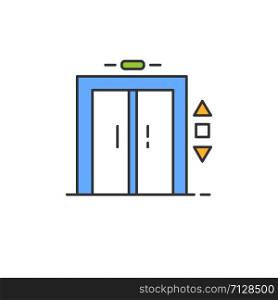 Elevator lift entrance color icon. Quick floor transportation. Convenient service, technical device, multi-storey building, hotel amenity. Isolated vector illustration